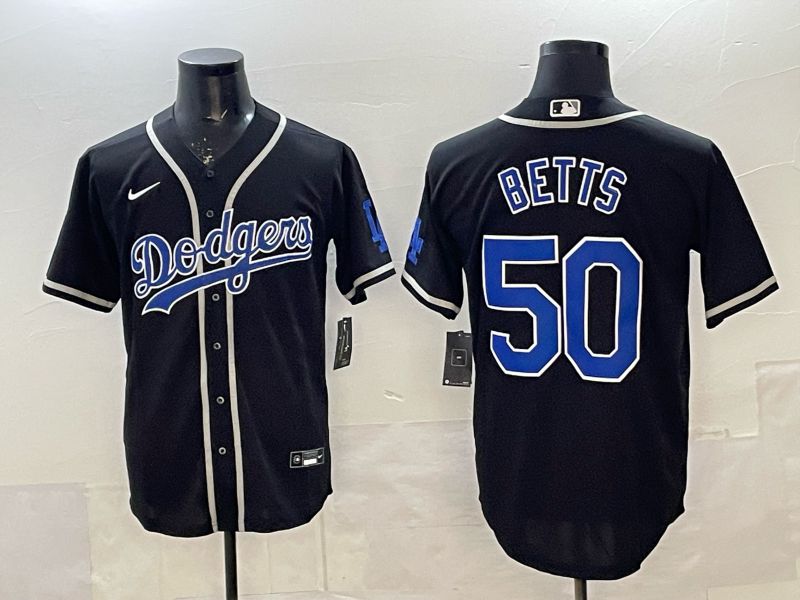 Men 2025 Nike Los Angeles Dodgers #50 Betts Black Game MLB Jersey 01